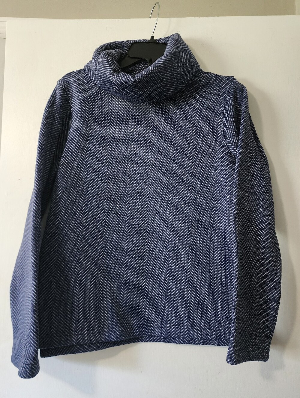 J Crew Womens Navy Herringbone Turtleneck Funnelneck Fleece Pullover Medium